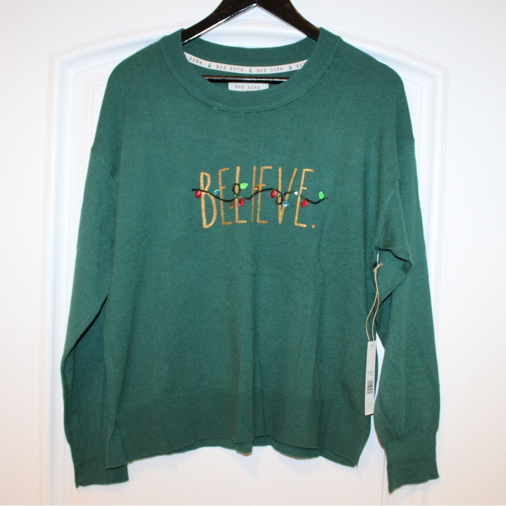 Rae Dunn “Believe” sweater (women’s L) (NWT)